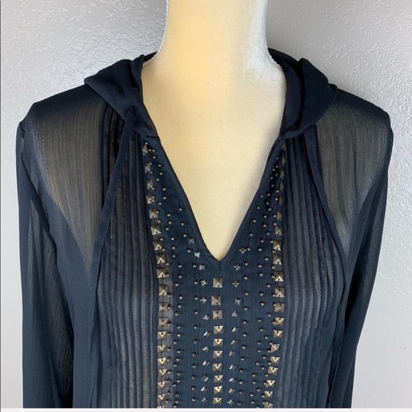 Chico’s Black Sheer Hooded BoHo Style Tunic Blouse - Picture 8 of 8